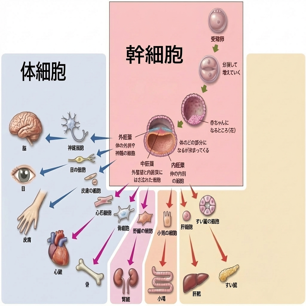 細胞の発生と幹細胞の図