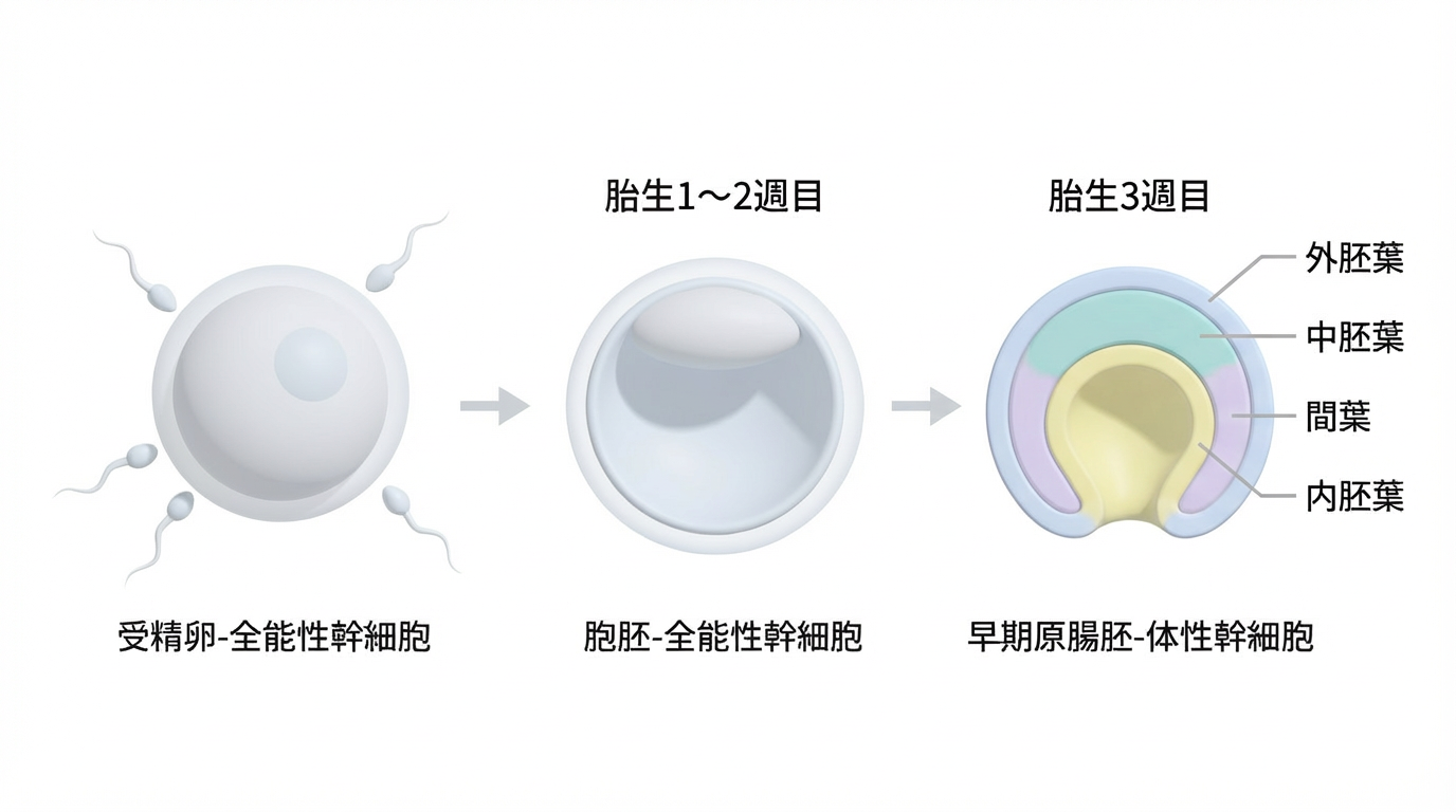 受精卵と細胞分裂のイメージ